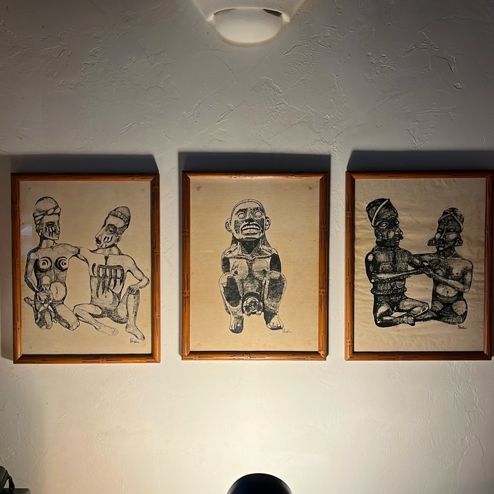 Lot of 3 Patric Meso-America-Mayan 1970s Framed Prints, each approx. 13” x 17”.